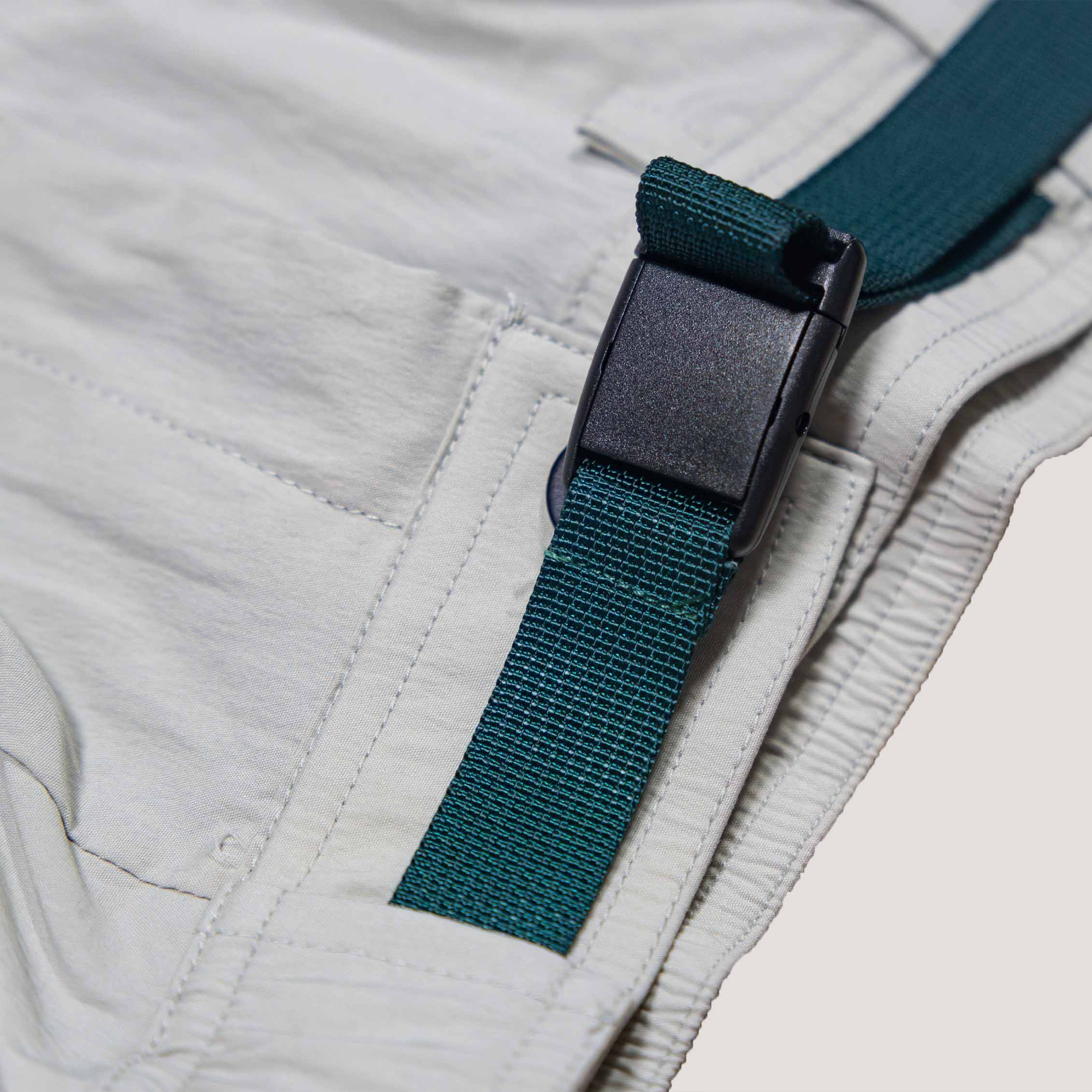 Cargo Shorts V2 - Birch White (with emerald teal belt)